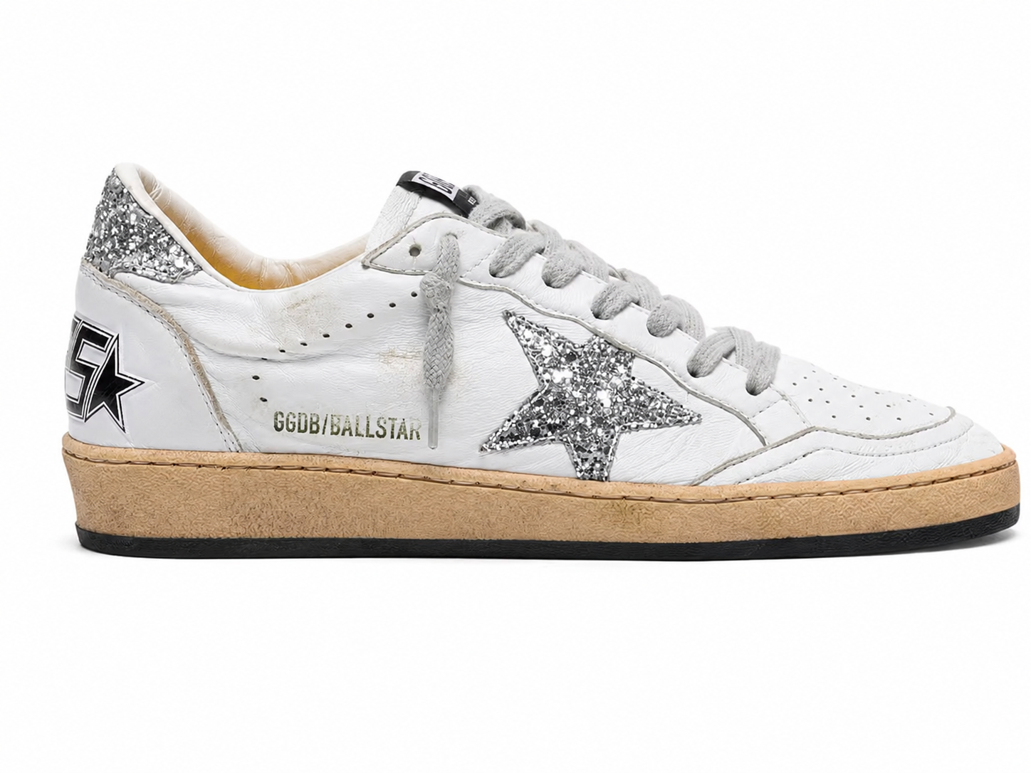 Golden Goose Ball Star con stella e talloncino glitter argento
