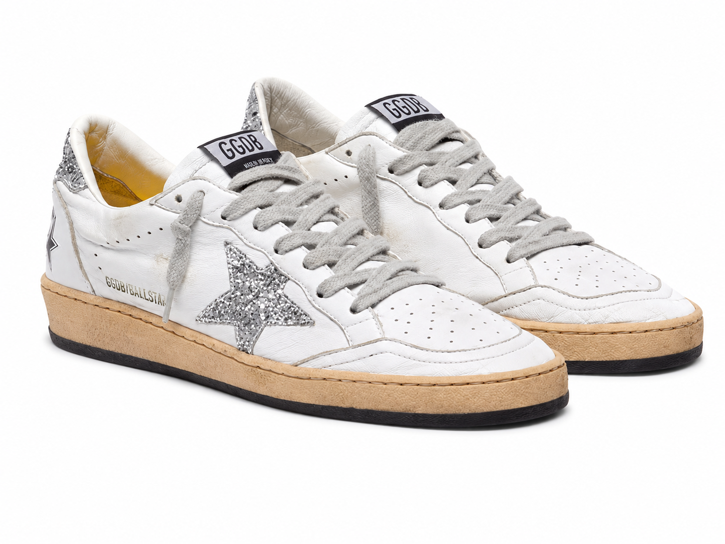 Golden Goose Ball Star con stella e talloncino glitter argento
