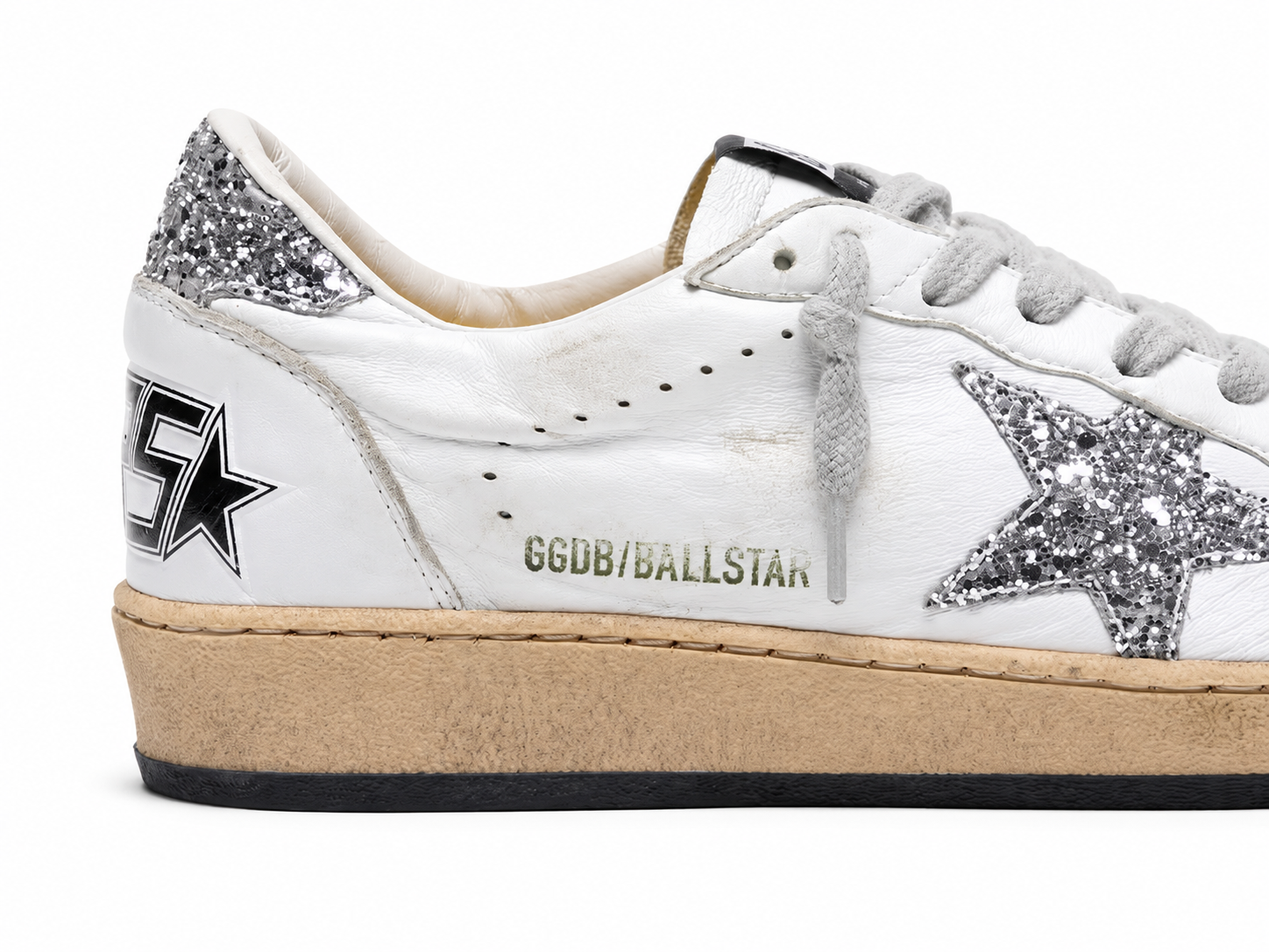 Golden Goose Ball Star con stella e talloncino glitter argento
