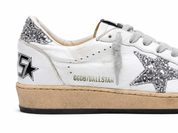 Golden Goose Ball Star con stella e talloncino glitter argento