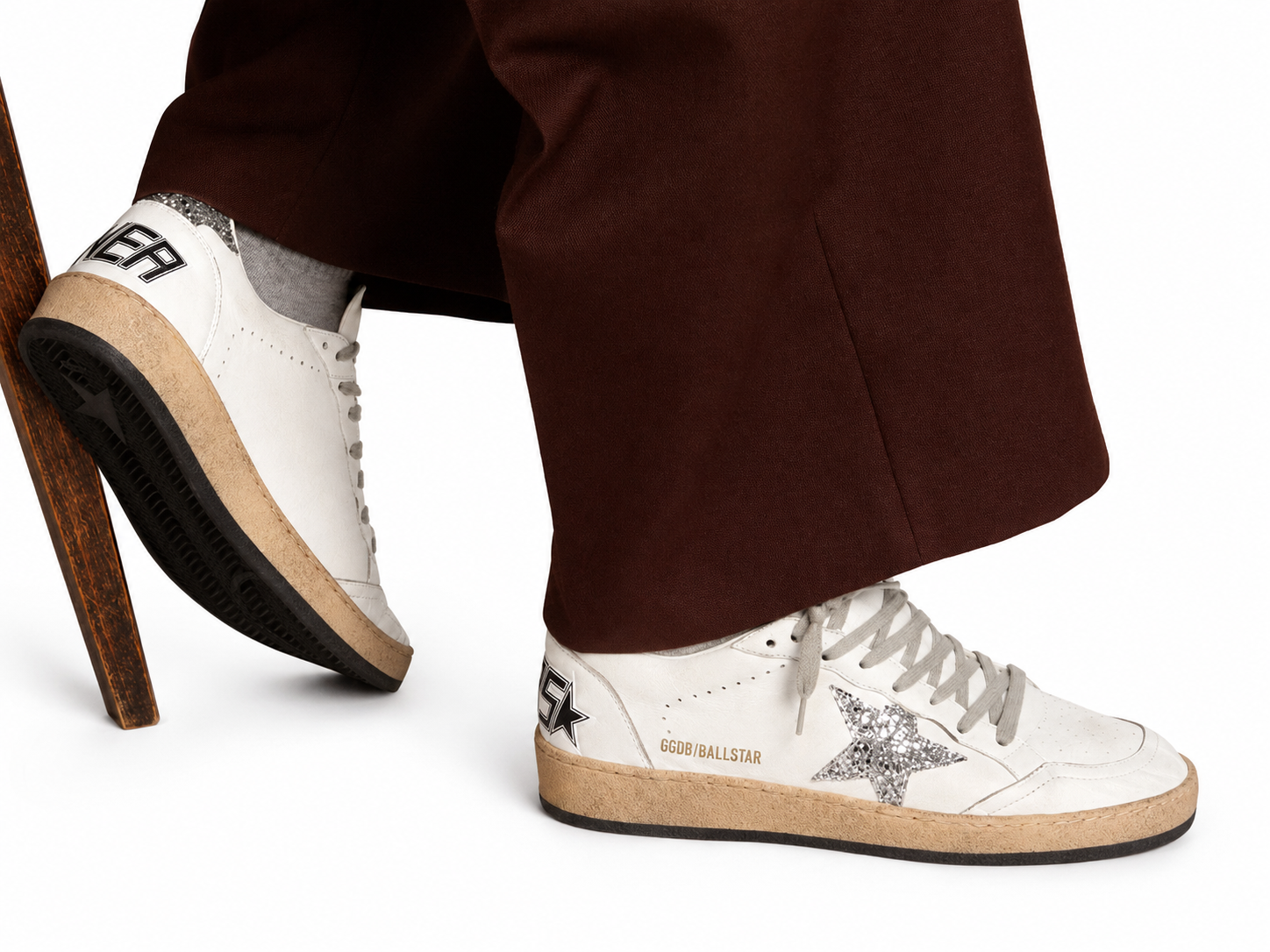 Golden Goose Ball Star con stella e talloncino glitter argento