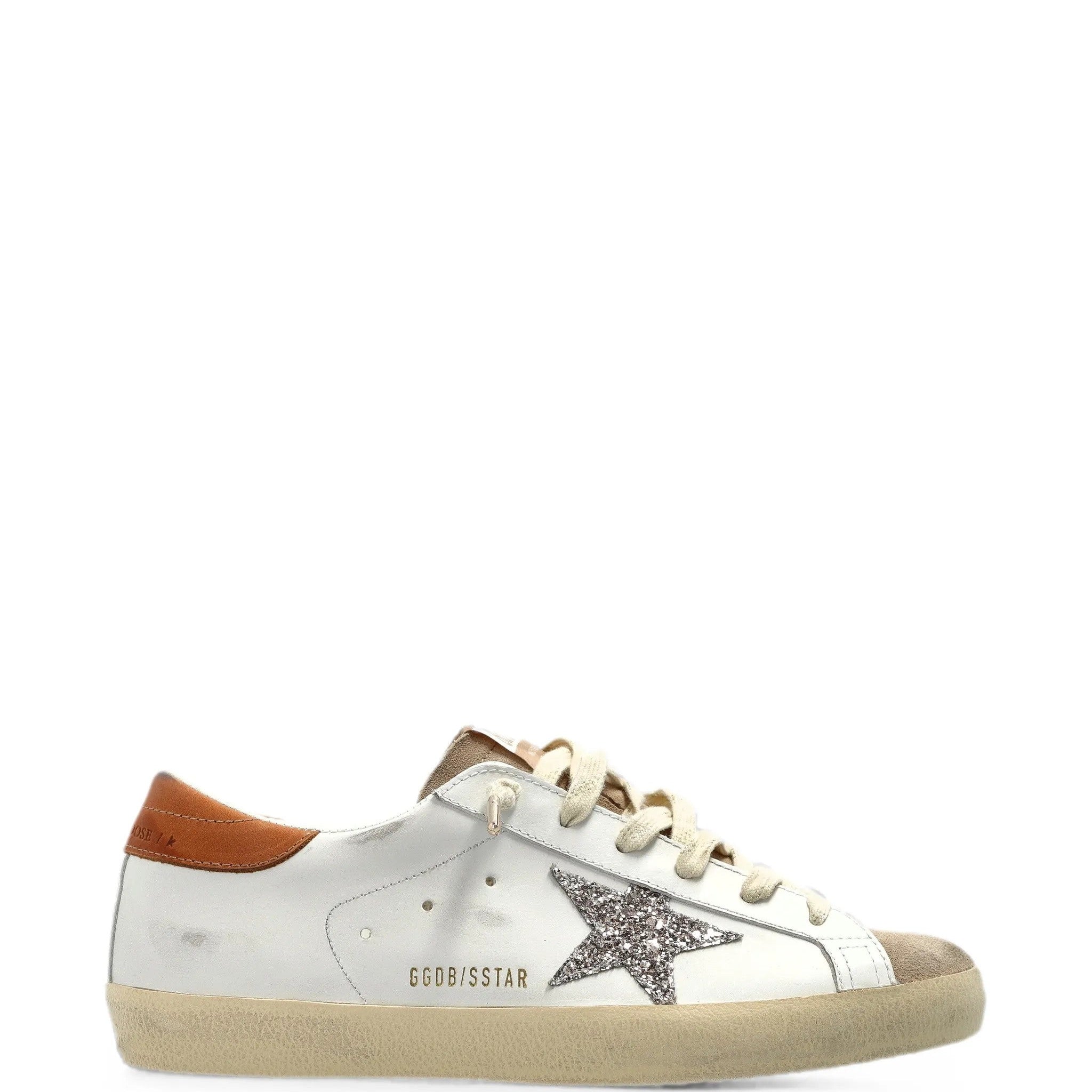 Golden Goose Super-Star Donna White Beige Cinder Leather Brown - scarpa destra