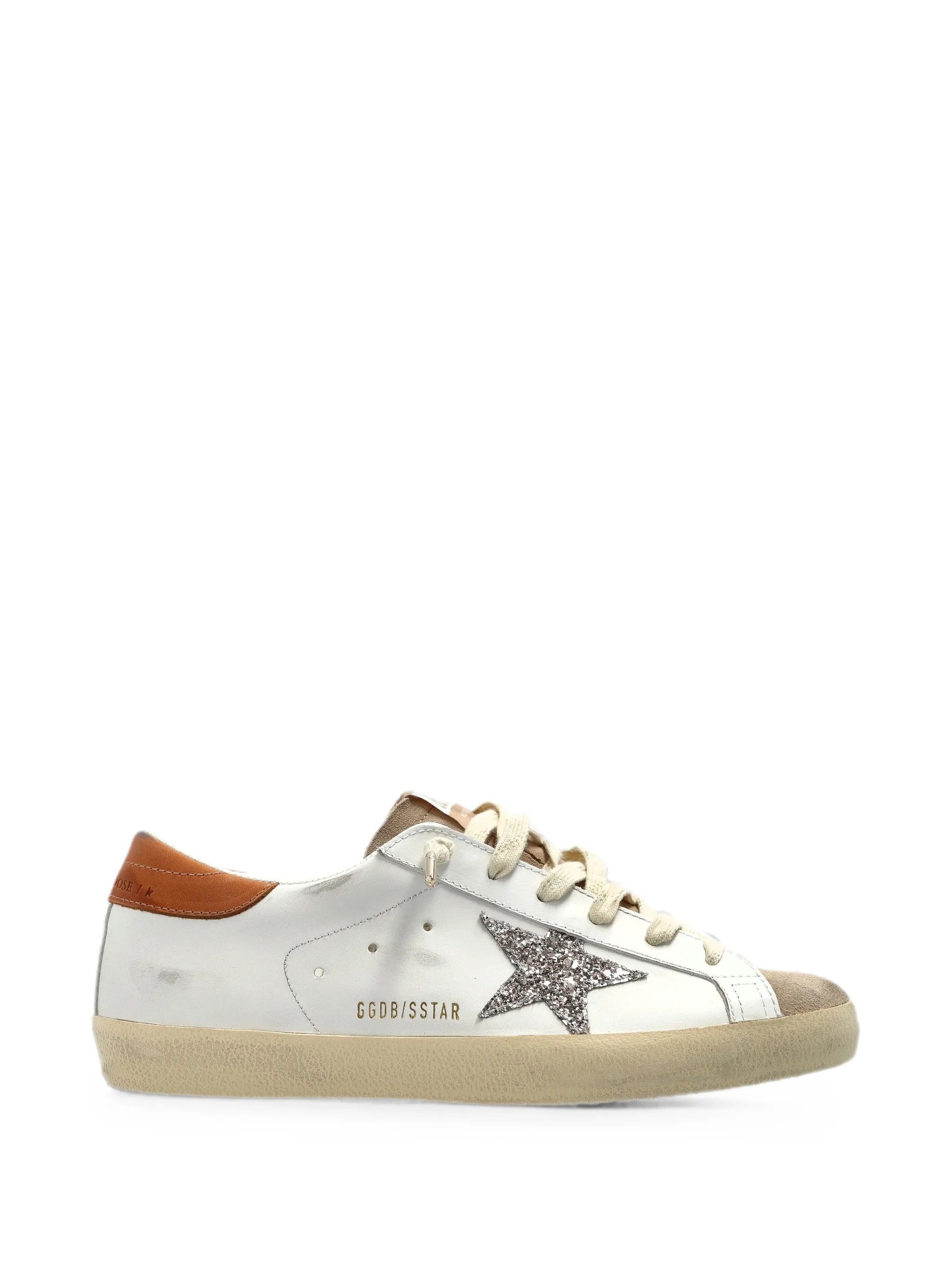 Golden Goose Super-Star Donna White Beige Cinder Leather Brown - scarpa destra