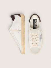 Golden Goose Super-Star Donna con stella argento e talloncino in glitter marroni