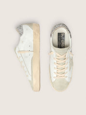 Golden Goose Super-Star Donna con stella grigia e talloncino in glitter argento