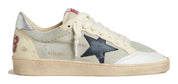 Golden Goose Ball Star Uomo in suede grigio con stella in nabuk blu e talloncino in pelle laminata