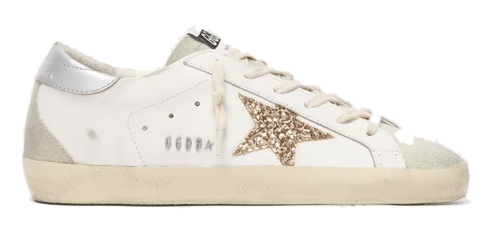Golden Goose Super-Star Donna con stella in glitter oro e inserti in suede ghiaccio