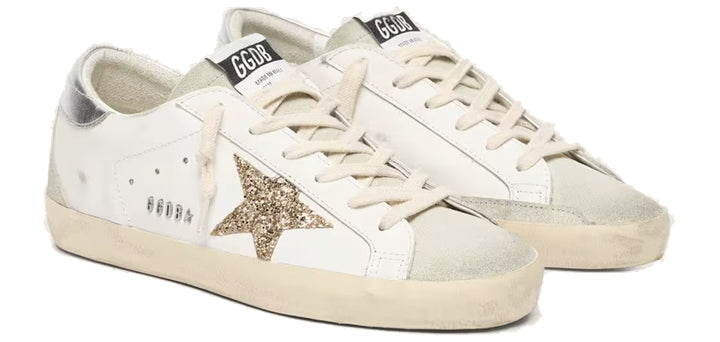 Golden Goose Super-Star Donna con stella in glitter oro e inserti in suede ghiaccio
