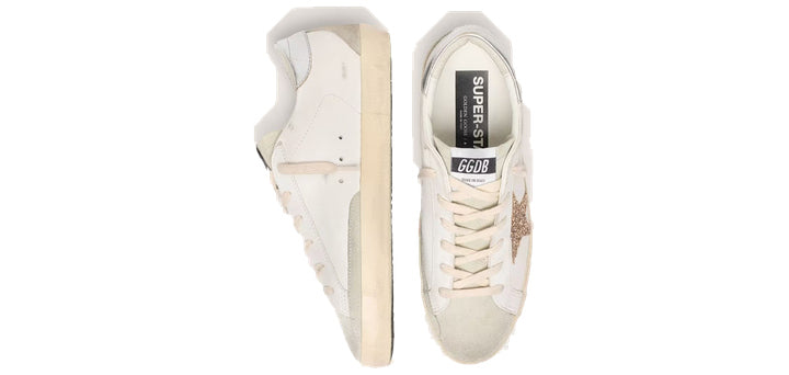 Golden Goose Super-Star Donna con stella in glitter oro e inserti in suede ghiaccio