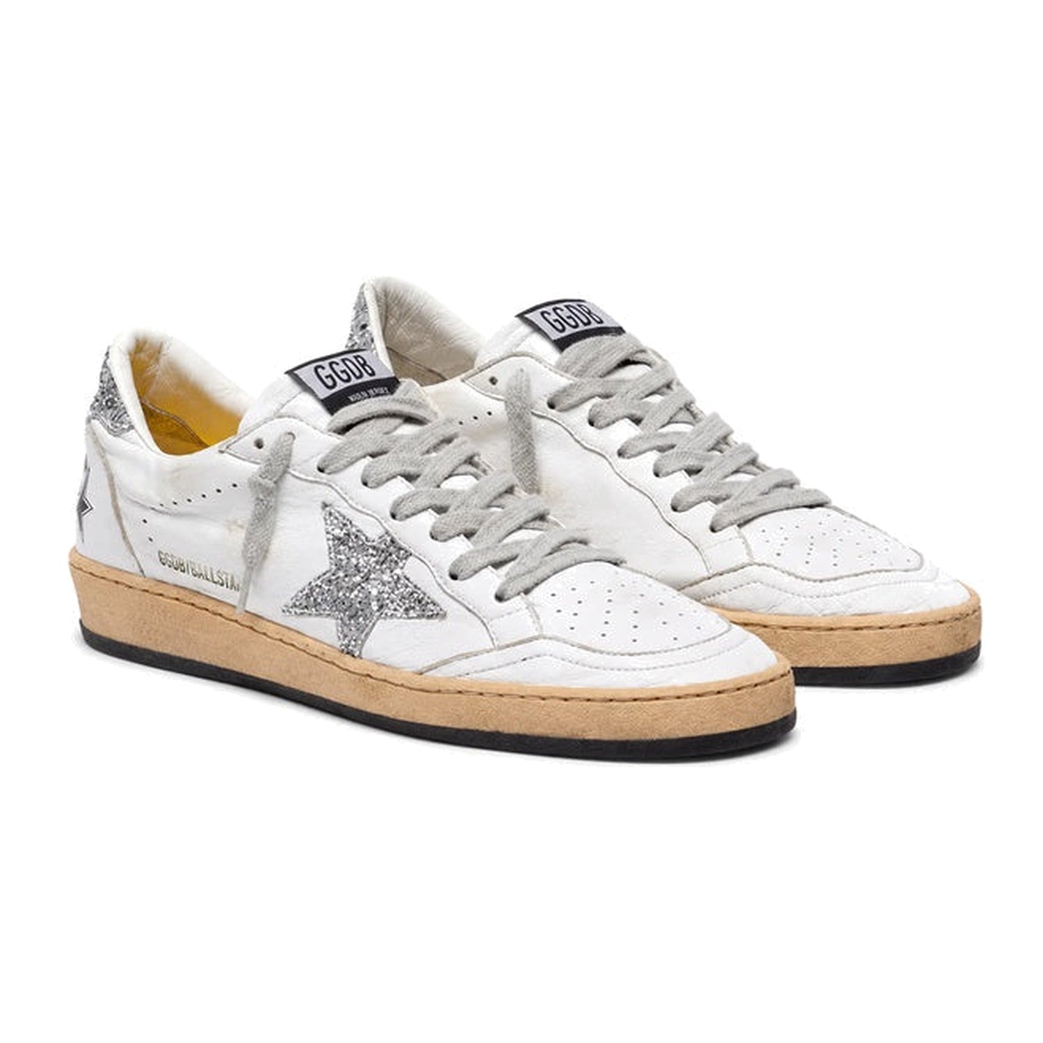 Golden Goose Ball Star con stella e talloncino glitter argento