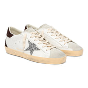 Golden Goose Super-Star Donna con stella argento e talloncino in glitter marroni