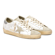 Golden Goose Super-Star Donna con stella grigia e talloncino in glitter argento