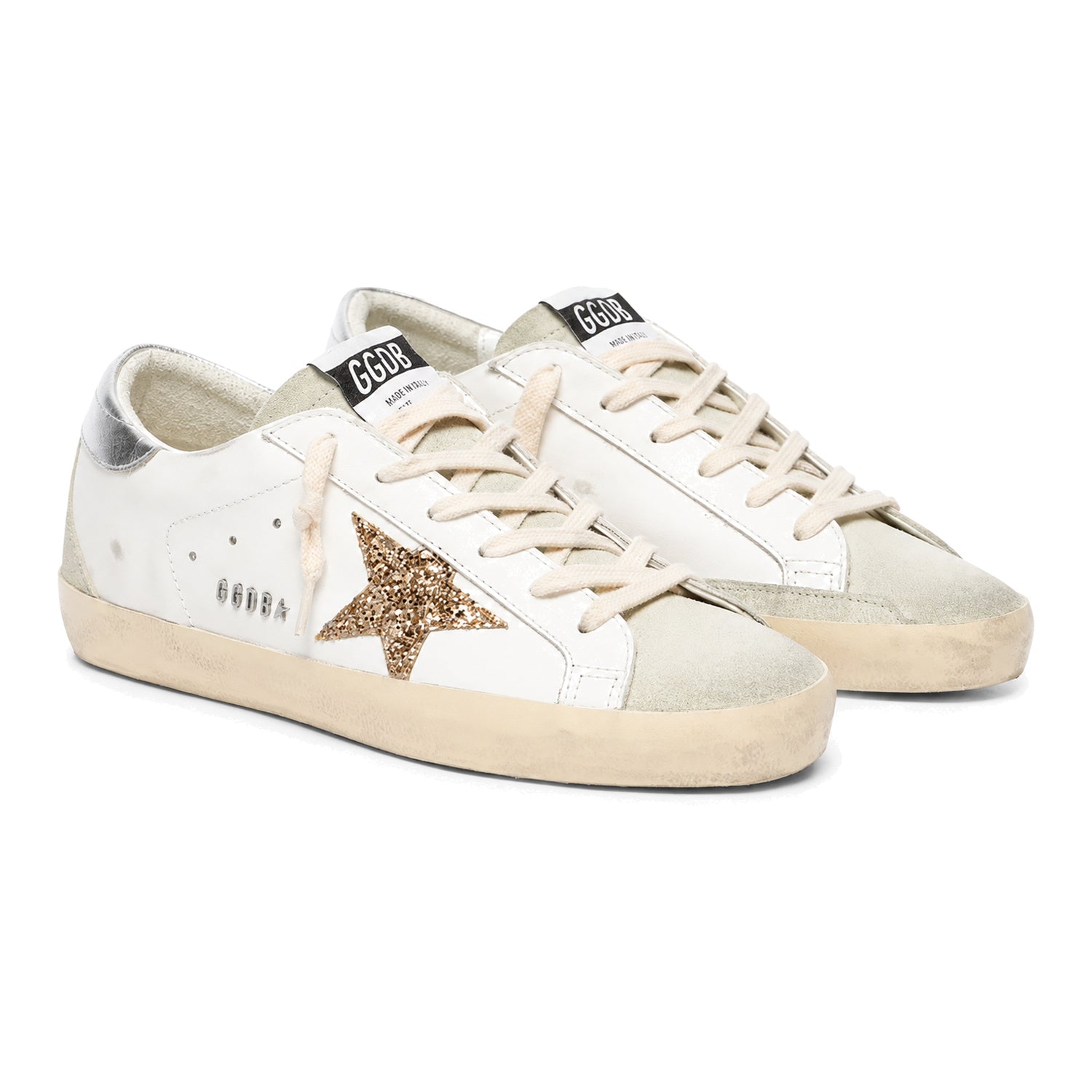 Golden Goose Super-Star Donna con stella in glitter oro e inserti in suede ghiaccio